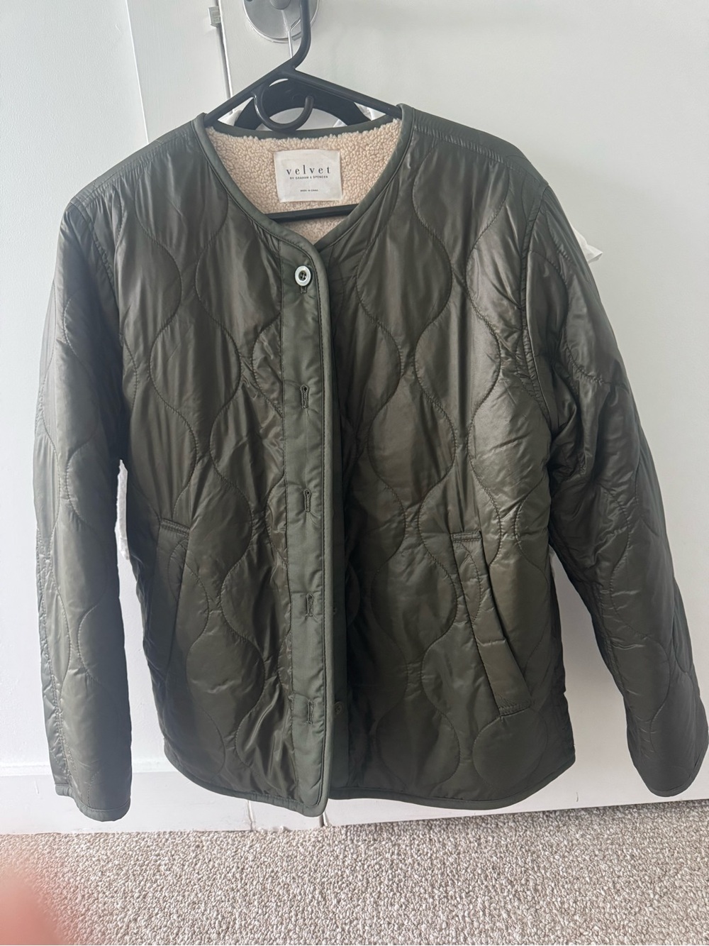 Velvet by Graham & Spencer Quilted Olive Bomber Jacket with Sherpa Collar